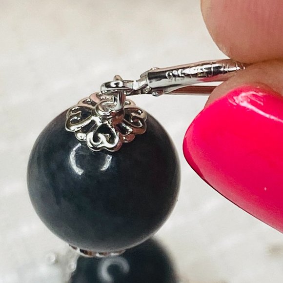 Sterling Silver Charcoal Drop Leverback Earrings - Picture 4 of 4